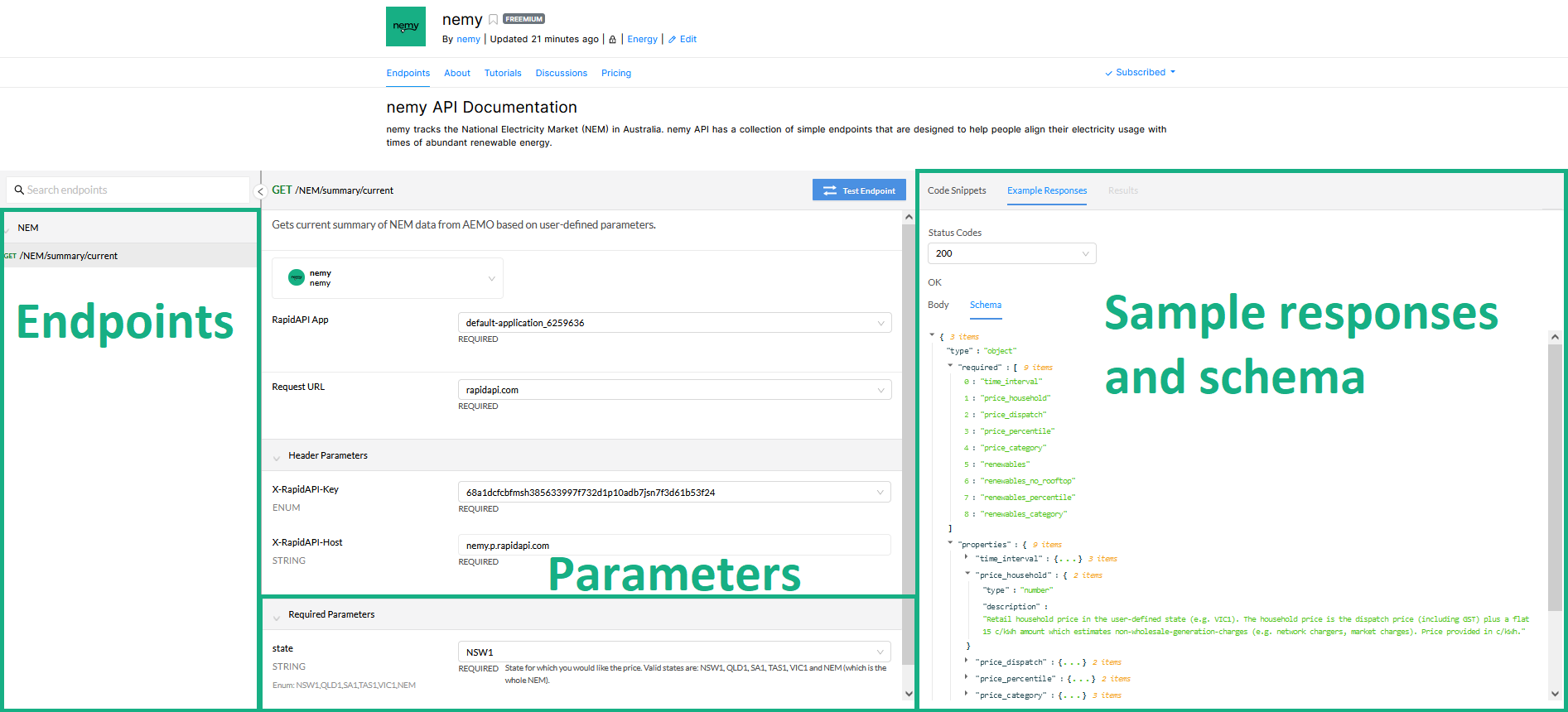 RapidAPI screenshot documentation