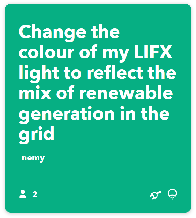 IFTTT applet - LIFX renewables